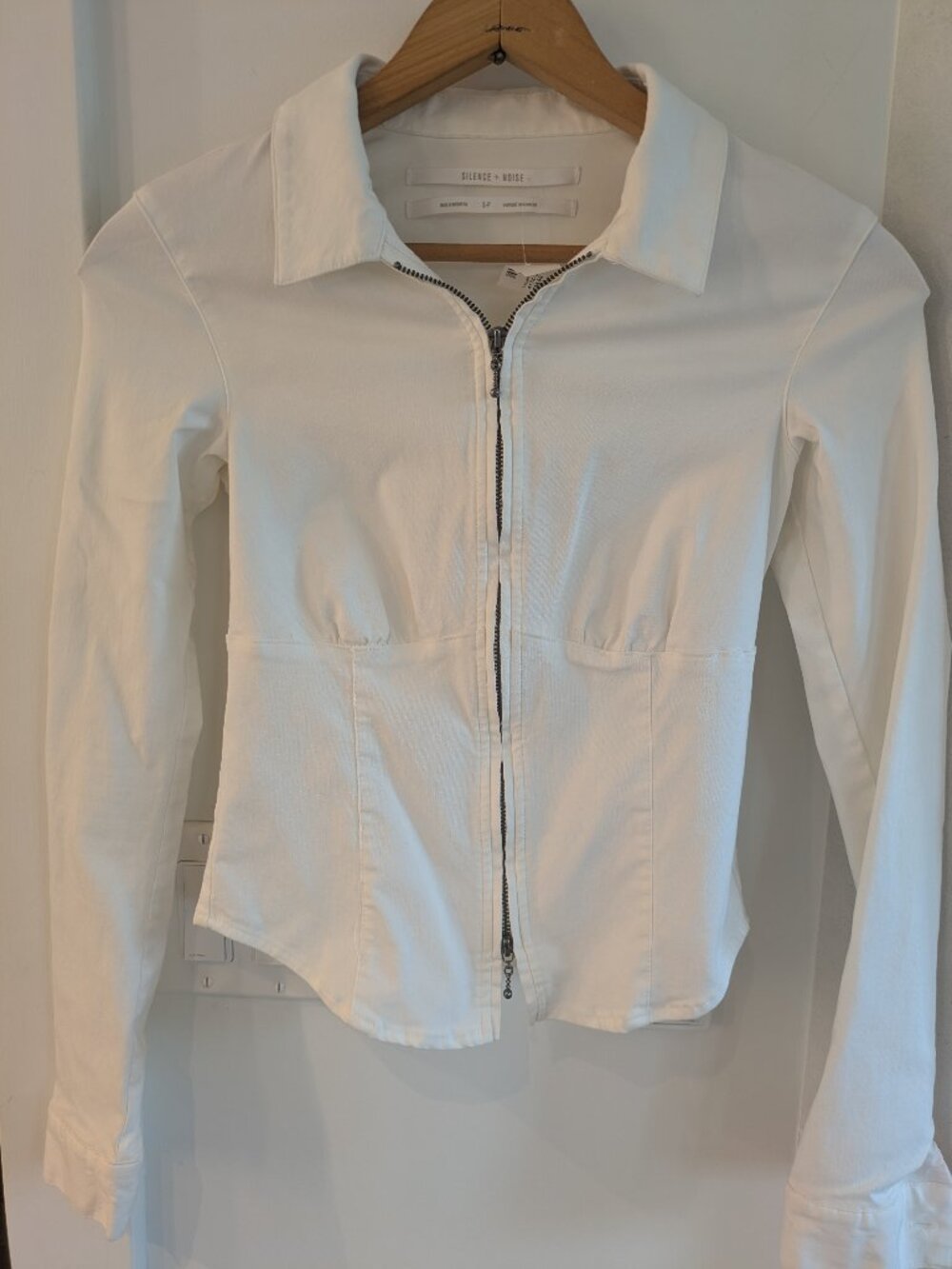 Urban Outfitters White Zip-Front Long Sleeve Blouse